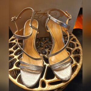 Imagine Vince Camuto Women's Silver Rhinestone Embellished Strappy Heels 8